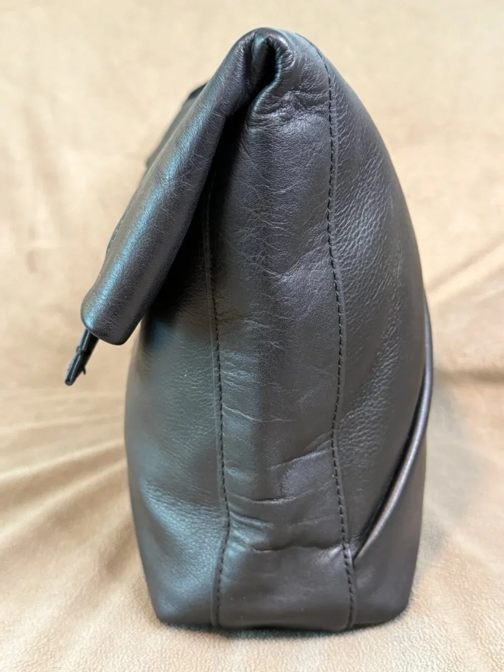 Calvin Klein Black Leather Oversized Envelope Clutch Flap Bag - Like New